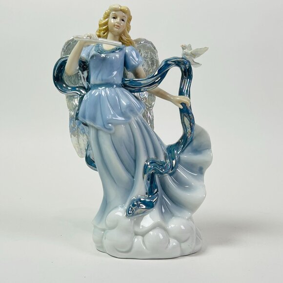 Porcelain Musical Angel Figurine With Flute & Dove 10" Tall - Picture 1 of 9